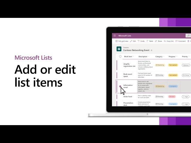 Getting started with Microsoft Lists - Add or edit list items