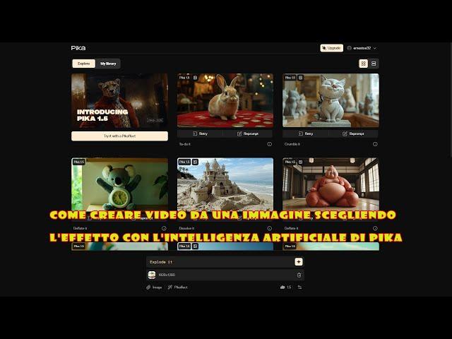 Come  creare video da una immagine scegliendo l'effetto con l'intelligenza artificiale di Pika Art