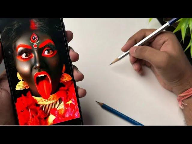 Angry Kali Mata Drawing,  Step by step