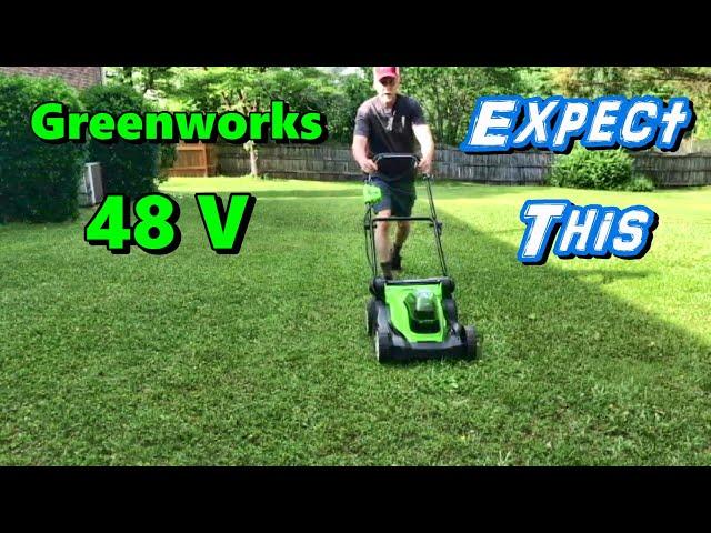 Greenworks 48v (2x24) Brushless Cordless Mower 17" FIRST TRIAL & REVIEW  Height Adjustment