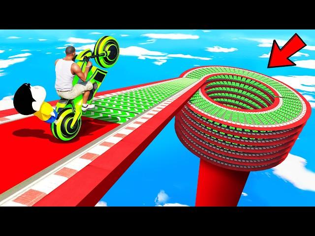 SHINCHAN AND FRANKLIN TRIED THE SPIRAL SPEED BOOSTER ROAD PARKOUR CHALLENGE BY BIKES & CARS IN GTA 5