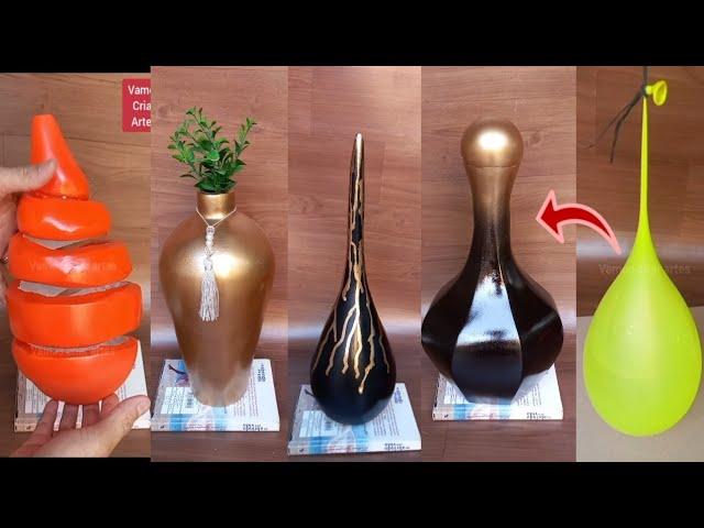 COMO FAZER 4 IDEIAS DE VASOS DECORATIVOS FEITOS DE BEXIGA, PAPELÃO E GESSO |FAÇA 4 VOCÊ MESMO VASOS