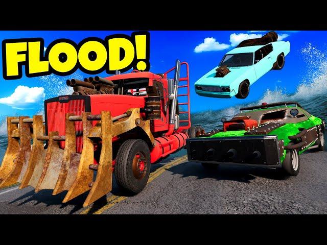 We Used MAD MAX Cars On a DANGEROUS FLOODED MOUNTAIN in BeamNG Drive Mods!