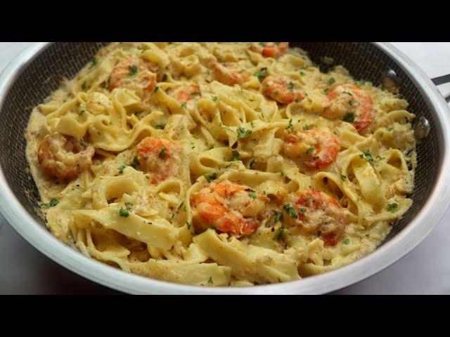 The Best Creamy Shrimp Alfredo Pasta Recipe || Fettuccine Pasta