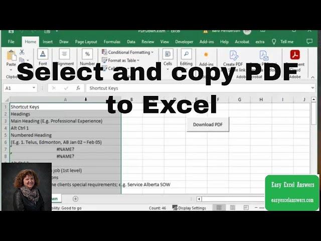 Select and copy PDF to Excel