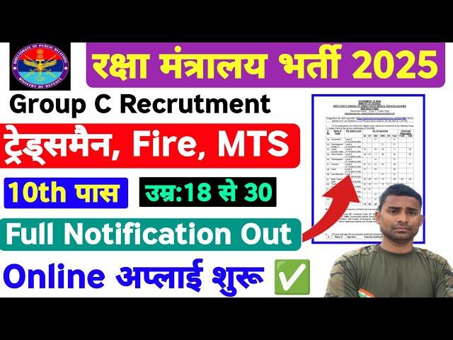 Live New Vacancy Out 2025 : 10th Paas Ministry of Defence Group C Recruitment 2025 : Tradesman Cook