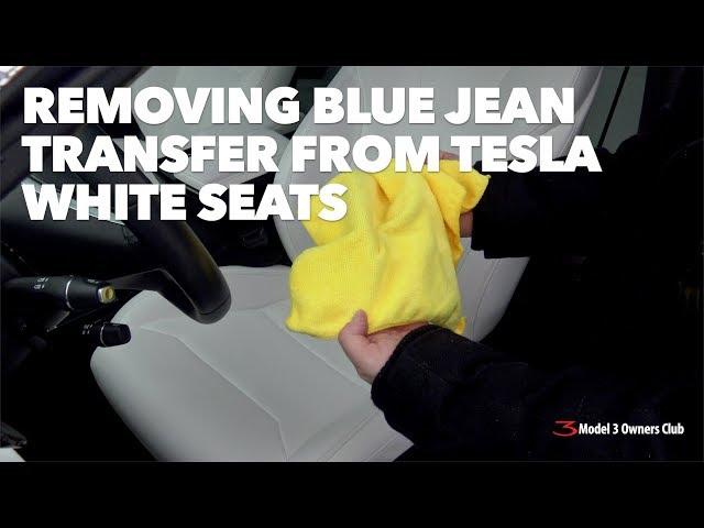 Removing blue jean transfer from Tesla white seats