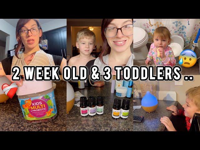 Day in the Life with a Newborn & Sick Toddlers/ Cleaning & Remedies