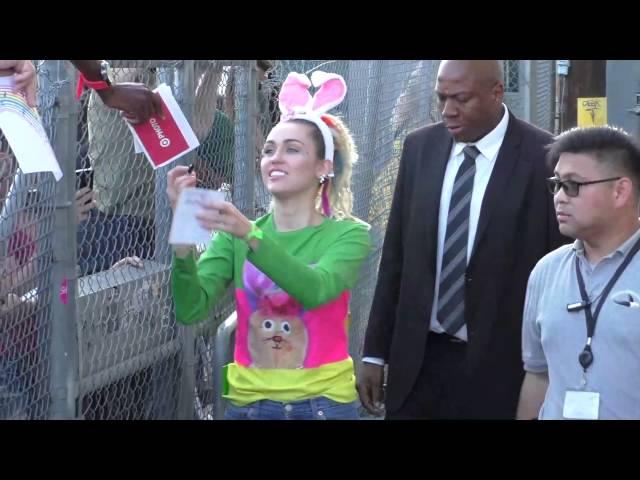 Miley Cyrus greets fans outside Jimmy Kimmel Live