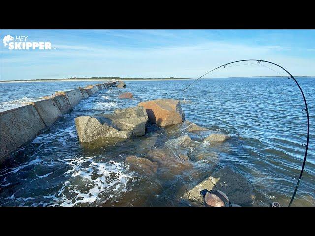 Jetty Fishing for OVERSIZED FISH - Put Myself in DANGER for This! | CATCH AND EAT