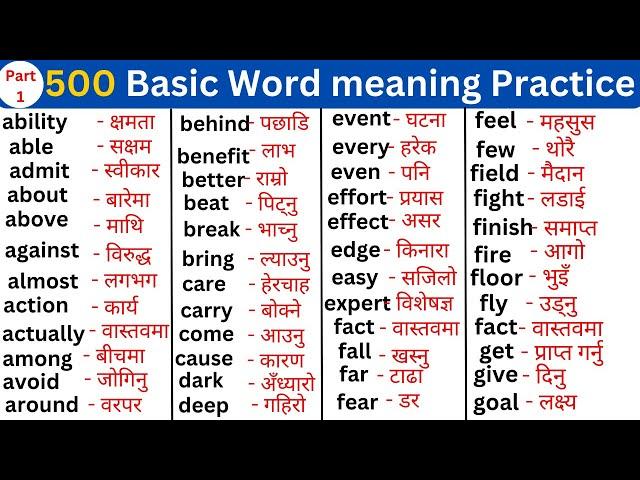 Part-1, 500 English Words |  Day to Day Vocabulary Words English Learn for Fluent English Speaking