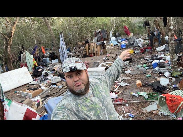 Massive Hidden Homeless Compound Abandoned In Sarasota Woods! Homeless Flee!