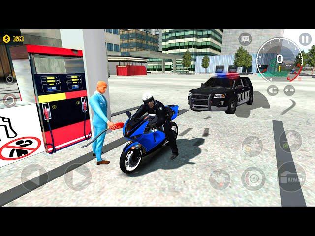 Extreme Motorbikes Cop on Fuel station Blue police Bike - Motocross Racing For Android Gameplay