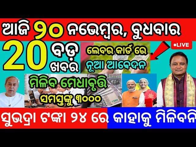 today morning News Odisha 20 November 2024/subhadra yojana news #odianews #morningnews