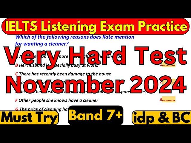 02, 07, 16, 23 & 30 NOVEMBER 2024 IELTS LISTENING TEST WITH ANSWERS | IELTS 2024 | IDP & BC