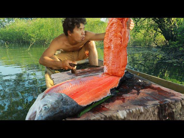 survival in the rainforest Eating Salmon Fish So Delicious