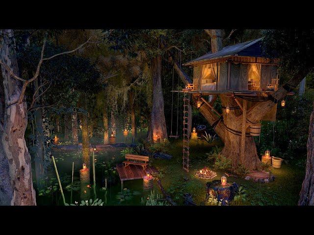 Tropical Rainforest Ambience ️ nature sounds for sleep 10 hours, rain on leaves & cozy treehouse.