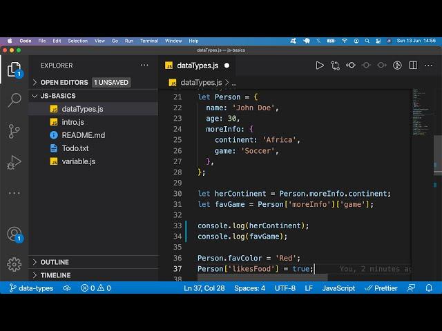 JavaScript Data Types (object, string, null, undefined, boolean, number)