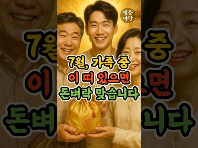 7월 가족중 이 띠 있으면 돈벼락 맞습니다 #7월운세 #재물운 #돈복 #가족재물운 #행운의띠 #재물의기운 #행운마당 #띠별운세