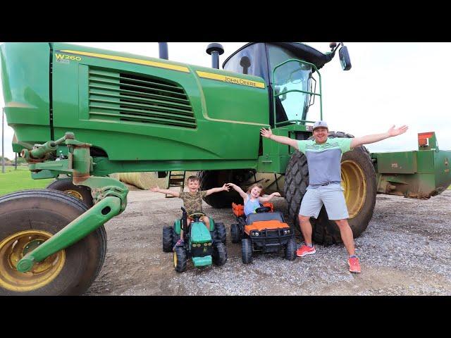 Driving HUGE tractor around the farm and playing on hay | Tractors for kids