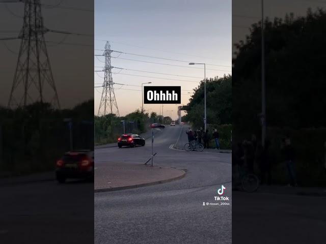 BMW driver loses control at car meet!!!