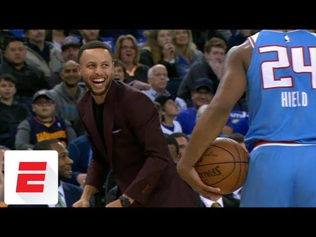 Stephen Curry trolls Buddy Hield after out-of-bounds call | ESPN