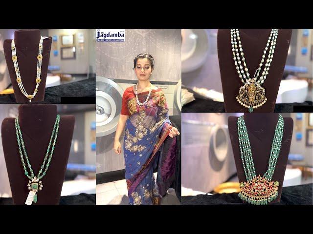 Sri Jagdamba Pearls Light weight Designer Victorian pendents,Pearl mala,Emerald mala
