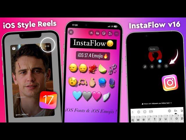 iOS 17.4 Emojis + iOS Fonts | Reels Share like IPHONE | iOS Instagram For Android | InstaFlow v16