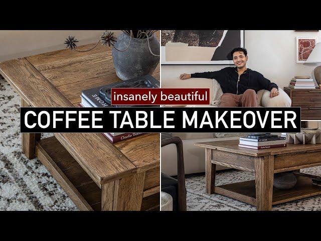 DIY Rustic Wood Coffee Table Makeover + New Living Room Decor (Sesann Modern Sofa, Snoopy Lamp)