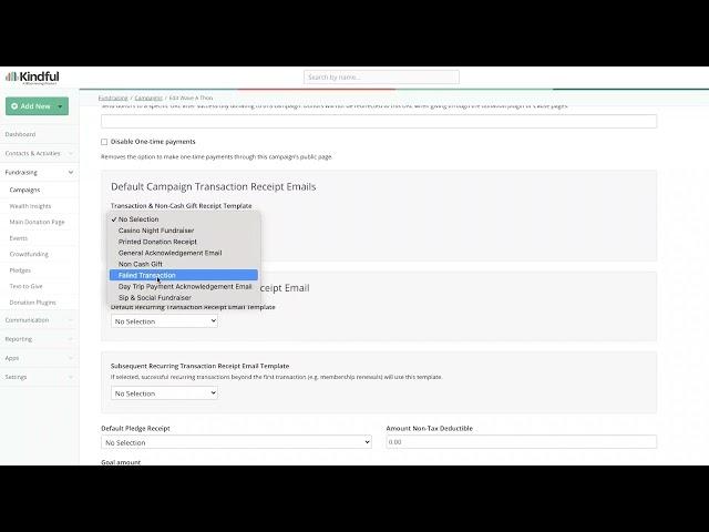 Kindful CRM - Set up automatic email template for Kindful giving receipt