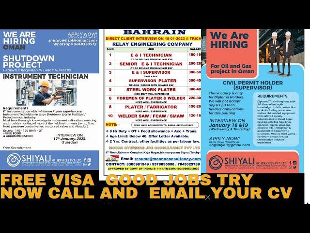 jobs in abroad, gulf wanted, gulf interview, free visa requirements, gulf all jobs vacancy.