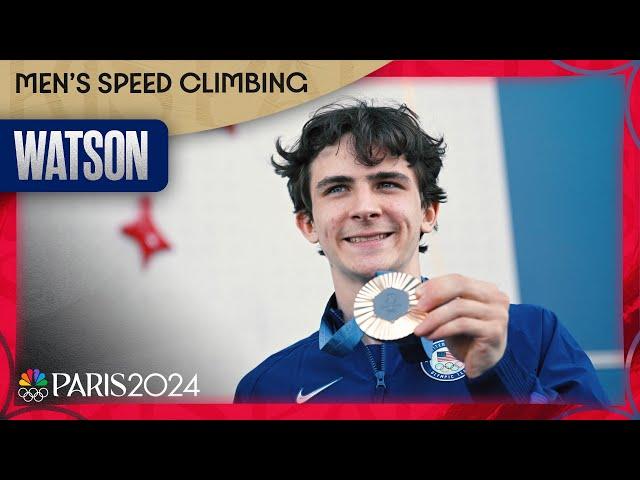 Sam Watson takes off to win bronze and sets another WORLD RECORD in speed climbing | Paris Olympics