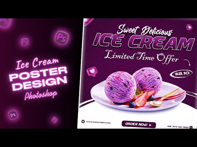 Delicious Ice Cream Social Media Banner Poster Design in Photoshop Tutorial