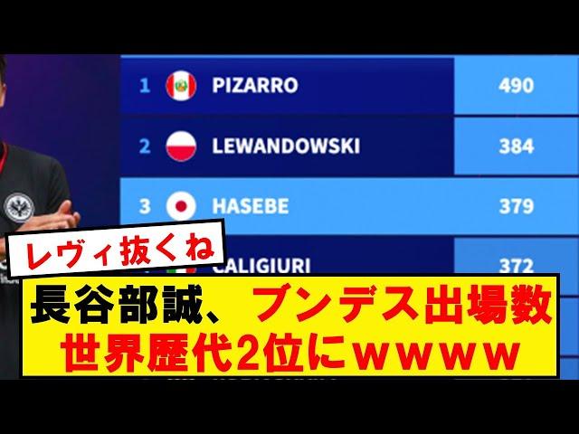 【伝説】40歳長谷部おじさん、ブンデスの試合出場数で世界2位なりそうwwwwwwwwwwwwww