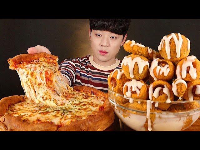  페퍼로니 시카고피자 뿌링사이드메뉴 먹방 뿌링치즈볼 핫도그 치즈스틱 pepperoni chicago pizza sweet cheeseball hotdog asmr mukbang