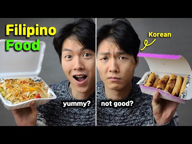 Korean Guys Try Filipino Pancit Canton & Lumpia