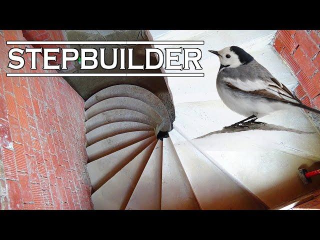 Staircase over the wagtail nest. Concrete worker and nest / Stepbuilder