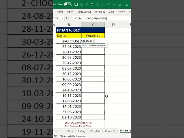 Get Quarter from dates in excel