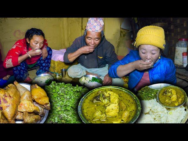 Chicken & Watercress (SIM RAYO) Recipe with Rice || Village style cooking & Eating | New Nepali VLog