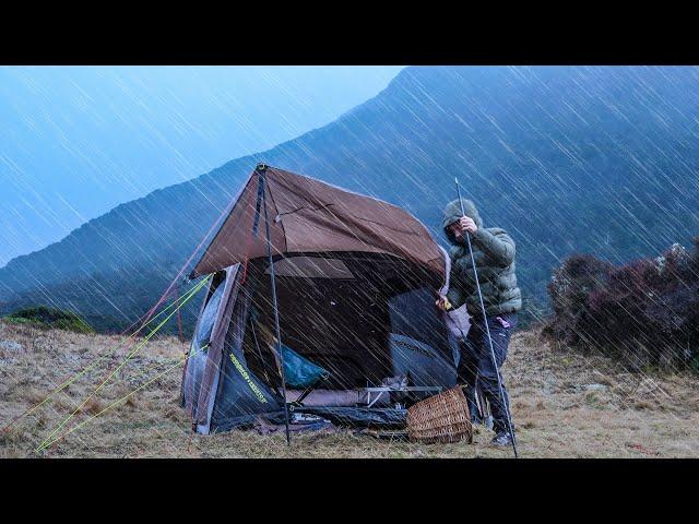 Camping in a STORM - Heavy Rain - Snow - Gale-force Wind