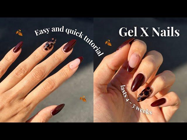 FULL gel x nails tutorial at home | fall nails + beginner friendly design, step by step