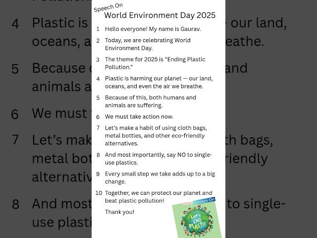 World Environment Day 2025 Speech | End Plastic Pollution