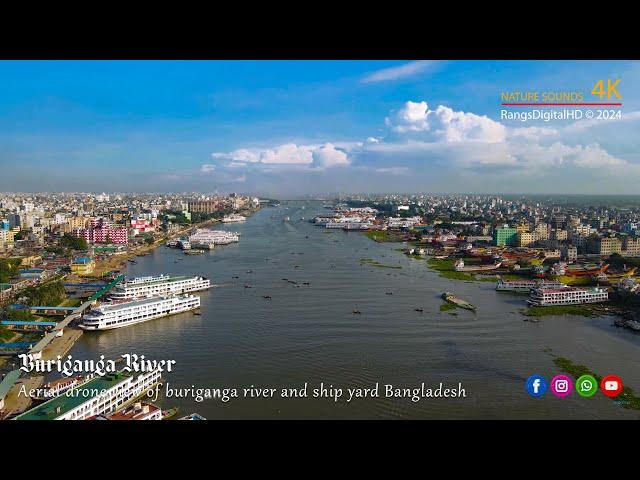 Buriganga River Aerial Drone View Ship Yard and Terminal Dhaka Bangladesh