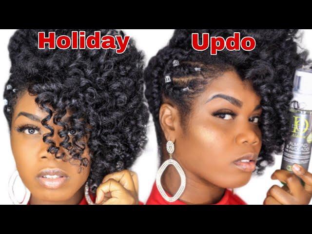 Easy holiday natural hair updo | design essentials almond and avocado collection