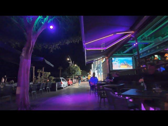 Puerto del Carmen (Lanzarote) Night Walking Tour on beach road 2024 [4K HD] 