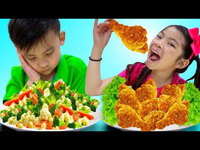 Emma and Jannie Eat and Cook Healthy Food  | Funny Food Toys Video for Kids