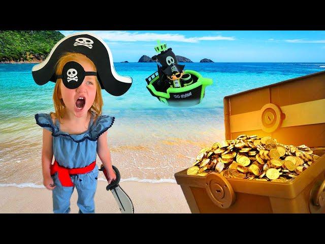 Adley finds Ryan's Mystery Pirate Treasure Chest in backyard with Mom!! Hidden Gold Hide N Seek!