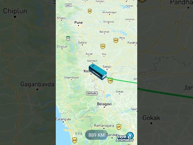 Chennai - Tamil Nadu to Mumbai - Maharashtra - India travel map route animation via bus