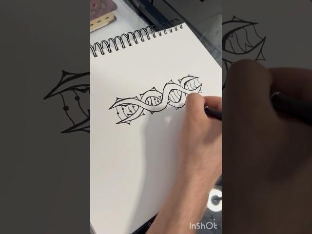 Gothic Thorn DNA Helix Drawing Artwork. 