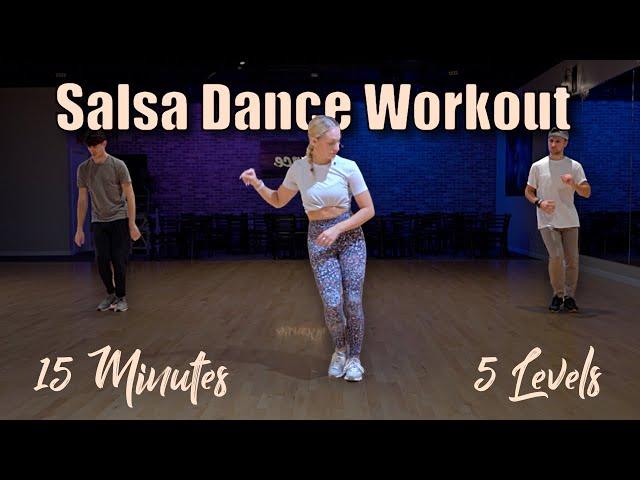 15 Minute 5 Level Salsa Dance Workout | 5 Songs - 5 Difficulty Levels | Follow Along Dance Routine